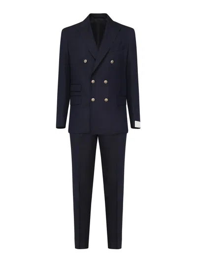 Eleventy Double-breasted Platinum Suit In Blue