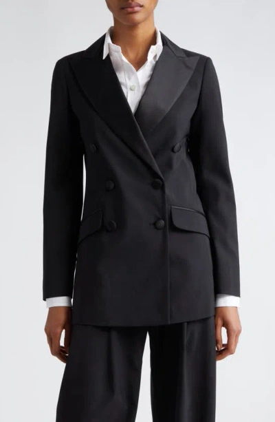 Eleventy Double Breasted Satin Tuxedo Jacket In Black