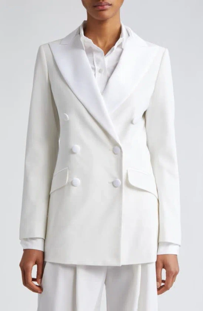 Eleventy Double Breasted Satin Tuxedo Jacket In White
