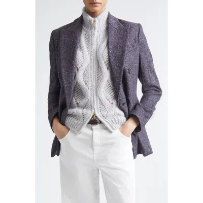 Eleventy Double Breasted Sequin Detail Alpaca Blend Blazer In Purple