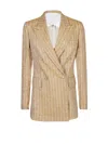 Eleventy Double-breasted Striped Linen Jacket In Brown