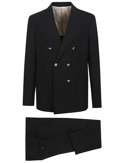 Eleventy Double-breasted Tailored Suit With Classic Lapel In Black