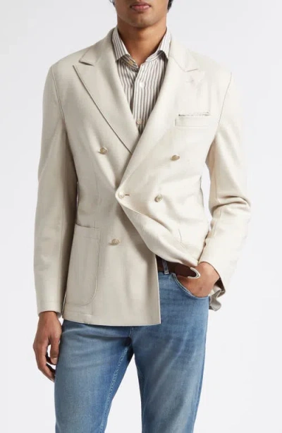 Eleventy Double Breasted Tan Knit Wool Blend Peak Lapel Sport Coat In Brown