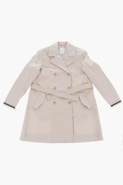 Eleventy Double Breasted Trench With Fringed Cuffs In White