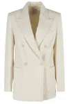 Eleventy Double-breasted Wool Blazer With Classic Lapel In White