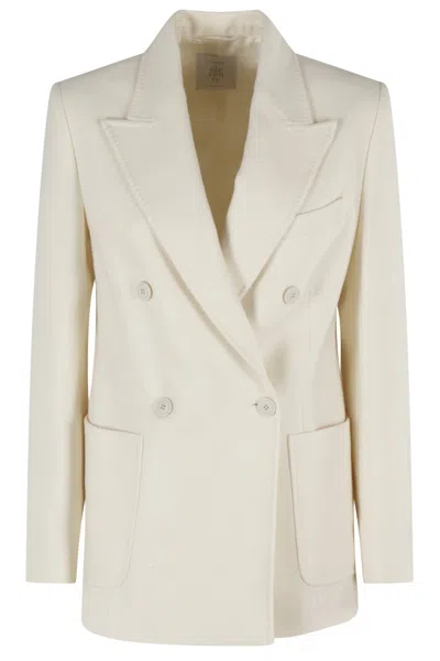 Eleventy Double-breasted Wool Blazer With Classic Lapel In White