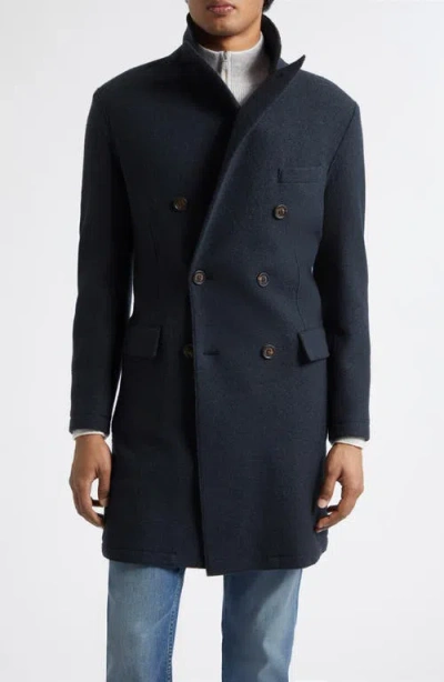Eleventy Double Breasted Wool Car Coat In Blue