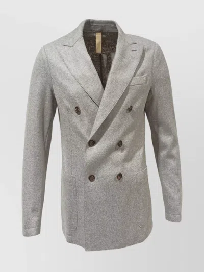 Eleventy Double Breasted Wool Mix Jacket With Patch Pockets In Grey