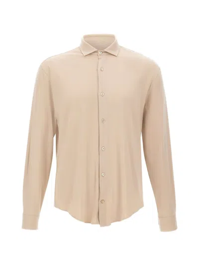 Eleventy Double-button Collar Shirt In Brown