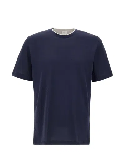 Eleventy Short-sleeve Crew Neck T-shirt In Deep Blue Cotton