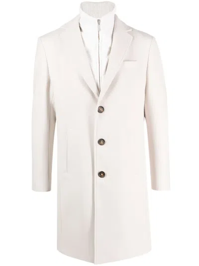 Eleventy Single-breasted Removable-bib Coat In White