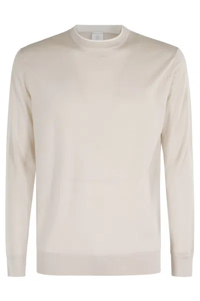 Eleventy Double Neck Crewneck Sweater In White