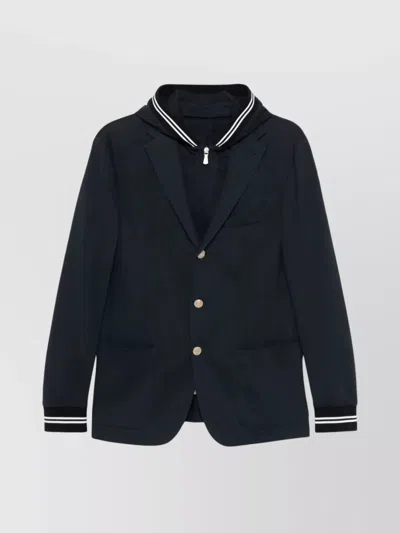 Eleventy Double Vent Hooded Blazer With Striped Trim In Blue