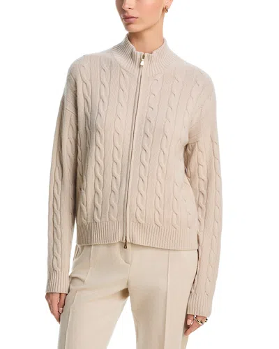 Eleventy Double Zipper Cable Knit Cashmere Sweater In Neutral