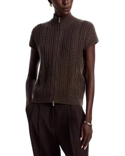 Eleventy Double Zipper Mock Neck Cashmere Sweater In Brown