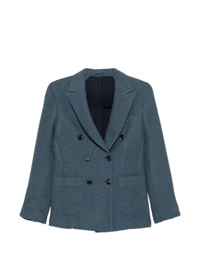 Eleventy Double-breasted Cashmere Jacket In Blue