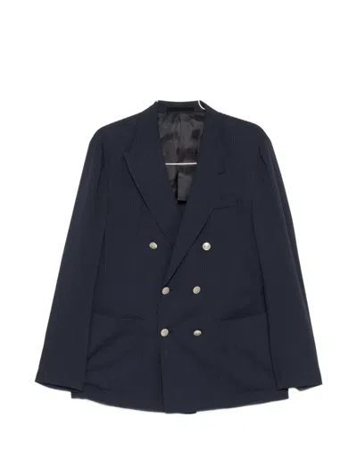 Eleventy Double-breasted Chest-pocket Suit In Blue
