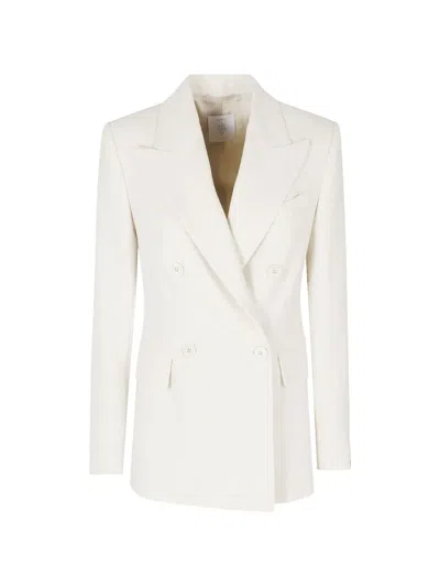 Eleventy Double-breasted Chevron-weave Blazer In White
