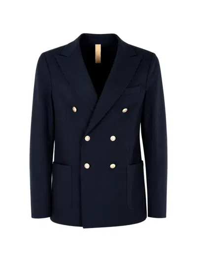 Eleventy Double-breasted Cotton Blazer In Blue