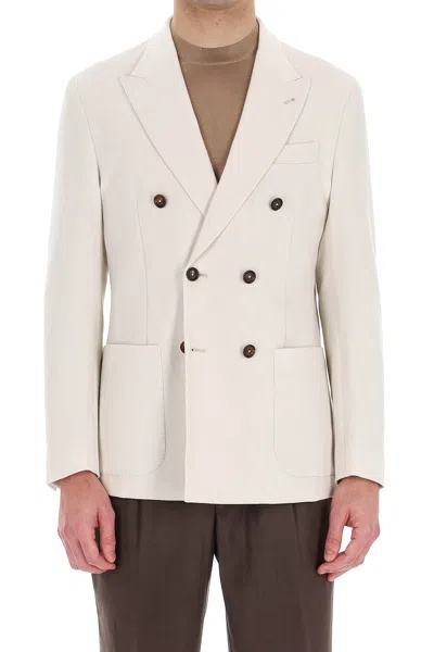 Eleventy Double-breasted Cotton Comfort Knitted Jacket In Neutral
