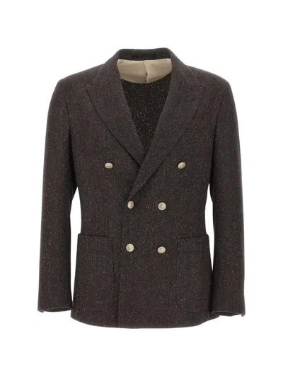 Eleventy Double-breasted Herringbone Blazer In Gray