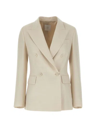 Eleventy Double-breasted Herringbone Blazer In Neutral