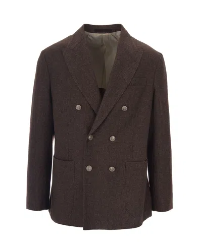 Eleventy Double-breasted Jacket With Notch Lapel And Metallic Buttons In Brown