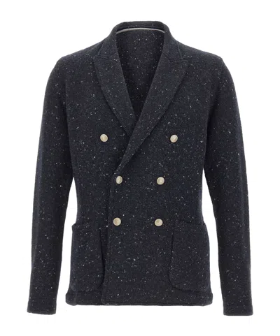 Eleventy Double-breasted Knit Blazer In Purple