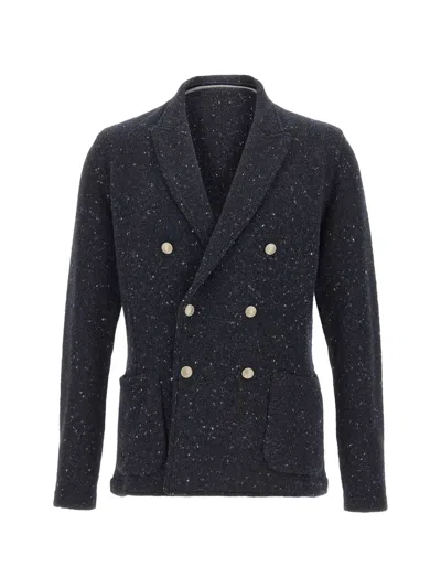 Eleventy Double-breasted Knit Blazer In Purple