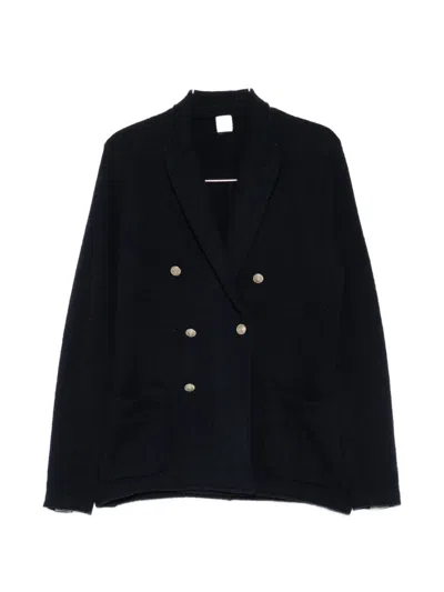 Eleventy Double-breasted Knitted Jacket In Blue