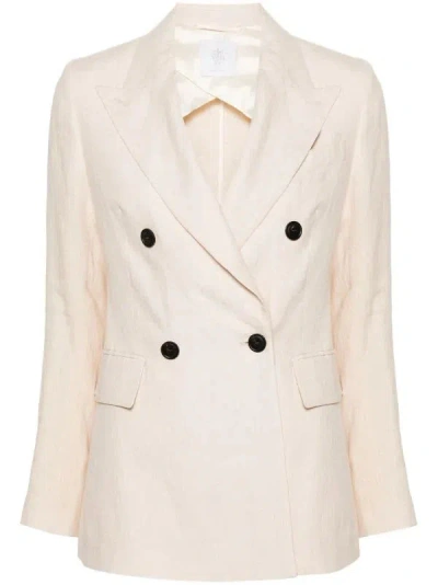 Eleventy Double-breasted Linen Blazer In Neutral