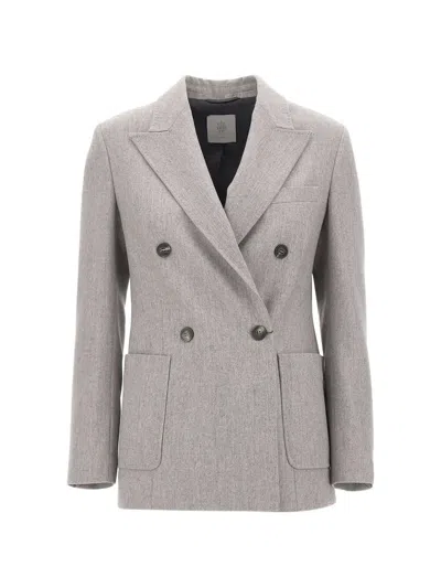 Eleventy Double-breasted Peak-lapel Blazer In Gray