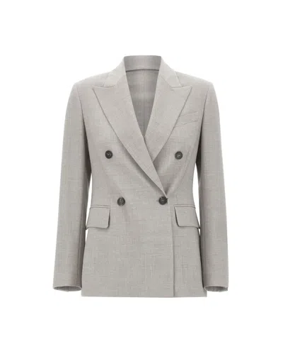 Eleventy Double-breasted Peak-lapel Blazer In Gray