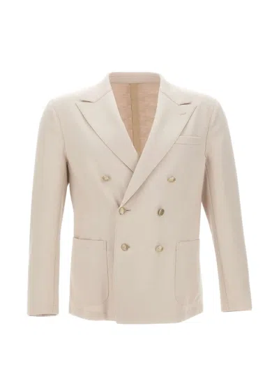 Eleventy Double-breasted Peak-lapel Blazer In White