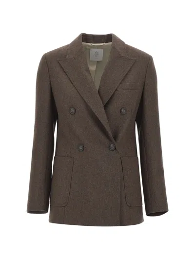 Eleventy Double-breasted Peak-lapel Jacket In Brown