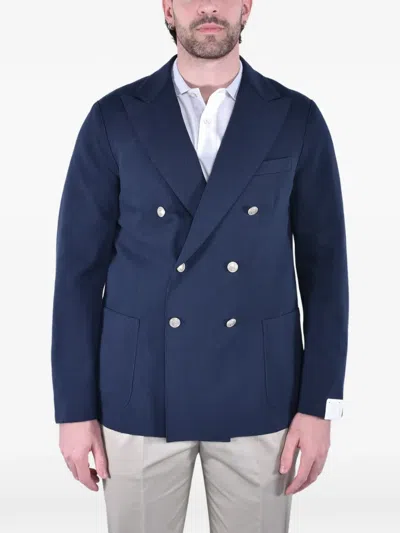 Eleventy Double-breasted Piqué Jacket In Blue