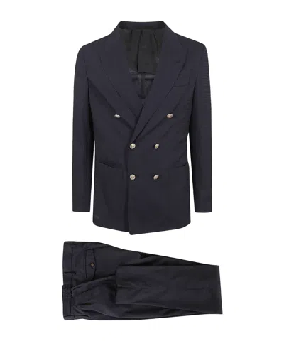 Eleventy Double-breasted Suit Jacket And Trousers Two-piece Set In Blue