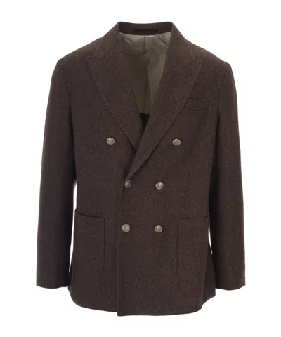 Eleventy Double-breasted Suit Jacket In Brown