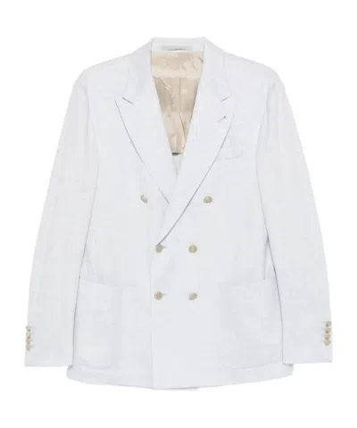 Eleventy Double-breasted Suit Jacket In White