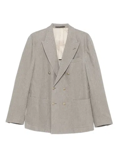 Eleventy Double-breasted Wool-cashmere Blazer In Gray