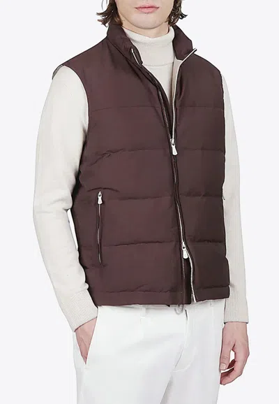 Eleventy Down Padded Zip-up Vest In Brown