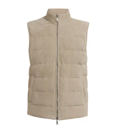 Eleventy Down Suede Reversible Gilet In Neutral