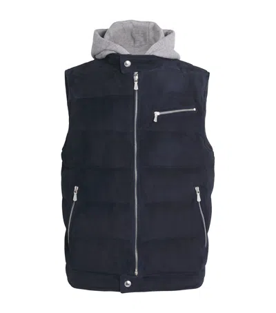 Eleventy Down-filled Suede Gilet In Blue