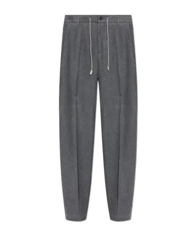 Eleventy Pleated Drawstring Trousers In Gray