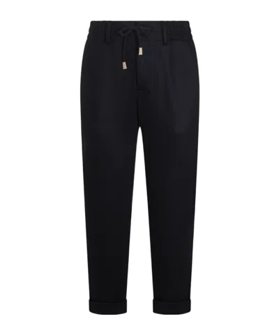 Eleventy Drawstring-waistband Turned-up-hem Trousers In Blue