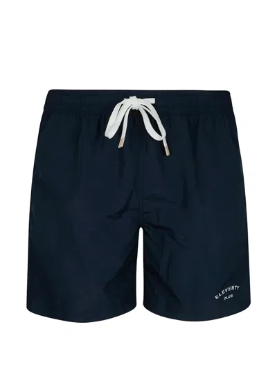 Eleventy Technical Fabric Swim Shorts With Sporty Drawstring In Blue
