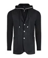 Eleventy Hooded Blazer With Ribbed Sleeves And Pockets In Black