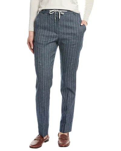 Eleventy Drawstring Linen-blend Pant In Blue