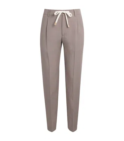 Eleventy Straight-leg Lyocell And Linen-blend Trousers In Gray