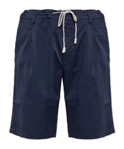 Eleventy Drawstring Pleated-front Shorts In Blue